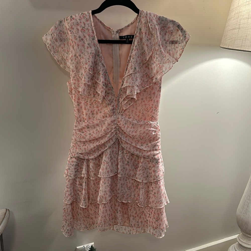 Low cut floral print dress.